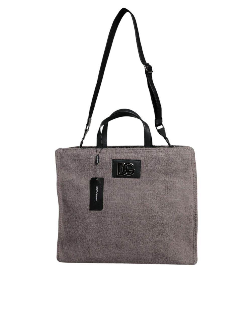 Dolce & Gabbana Grey Alpaca Wool Logo Plaque Tote Shoulder Bag - Shopper Bags