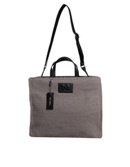 Dolce & Gabbana Grey Alpaca Wool Logo Plaque Tote Shoulder Bag - Shopper Bags