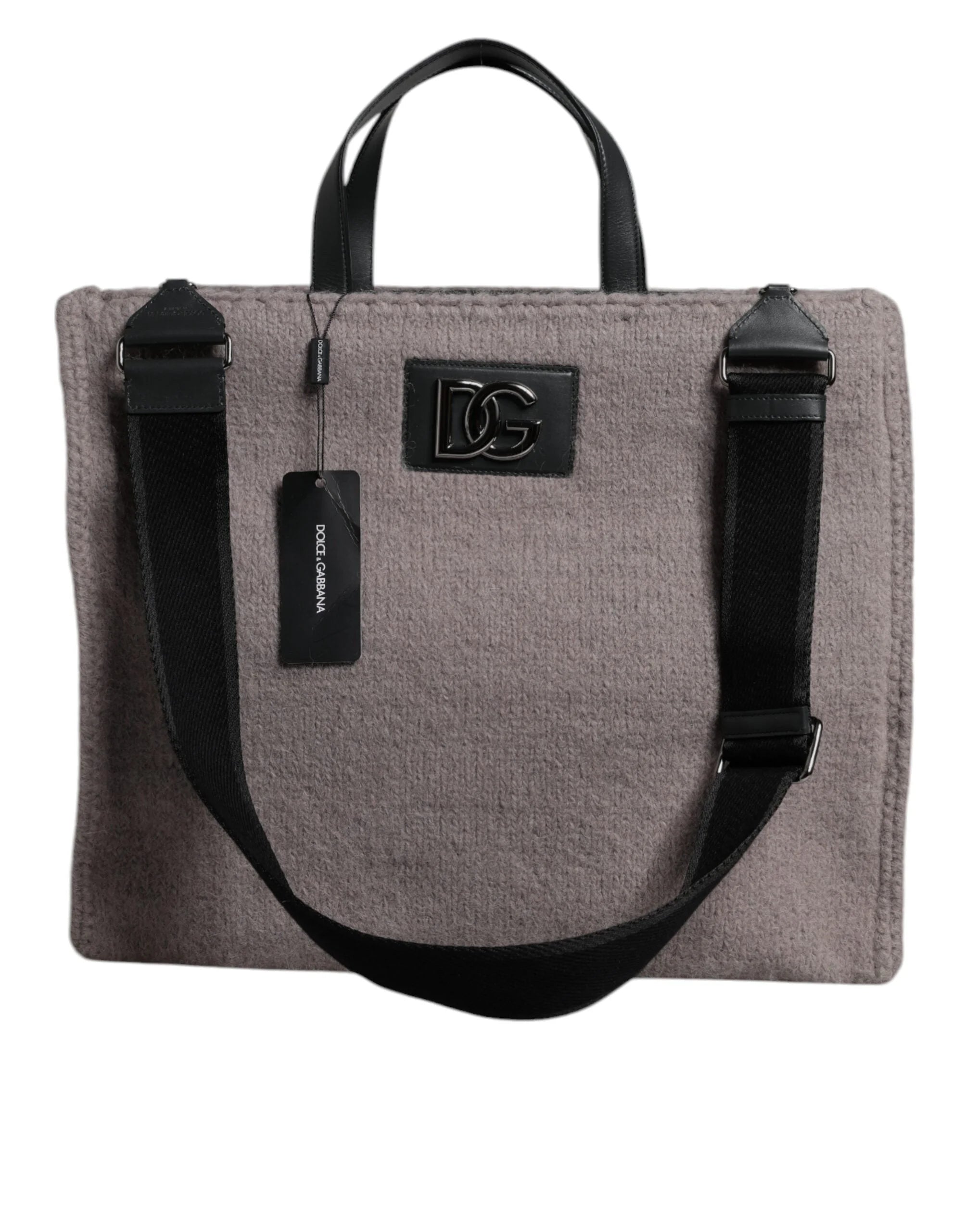 Dolce & Gabbana Grey Alpaca Wool Logo Plaque Tote Shoulder Bag - Shopper Bags
