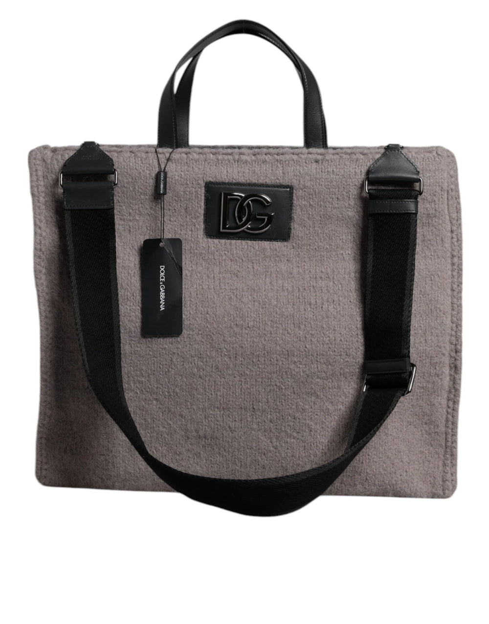 Dolce & Gabbana Grey Alpaca Wool Logo Plaque Tote Shoulder Bag - Shopper Bags