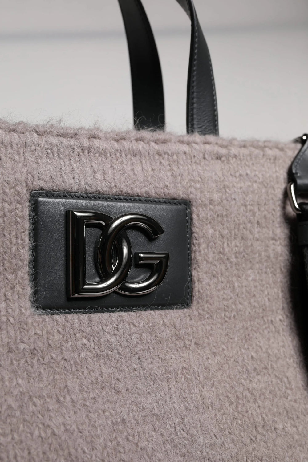 Dolce & Gabbana Grey Alpaca Wool Logo Plaque Tote Shoulder Bag - Shopper Bags