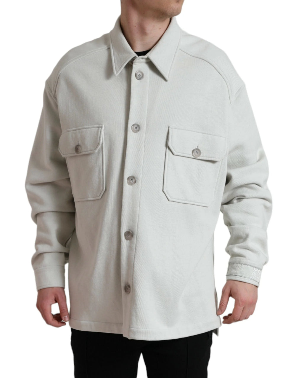 Dolce & Gabbana Grey Cotton Button Down Collared Coat Jacket - IT48 | M - Coats & Jackets