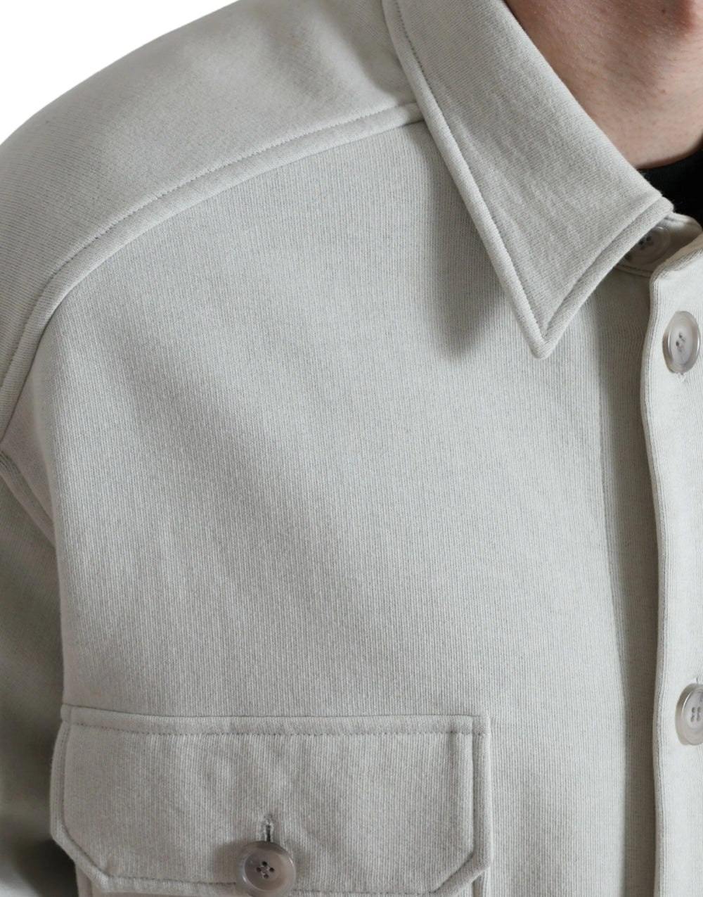 Dolce & Gabbana Grey Cotton Button Down Collared Coat Jacket - IT48 | M - Coats & Jackets