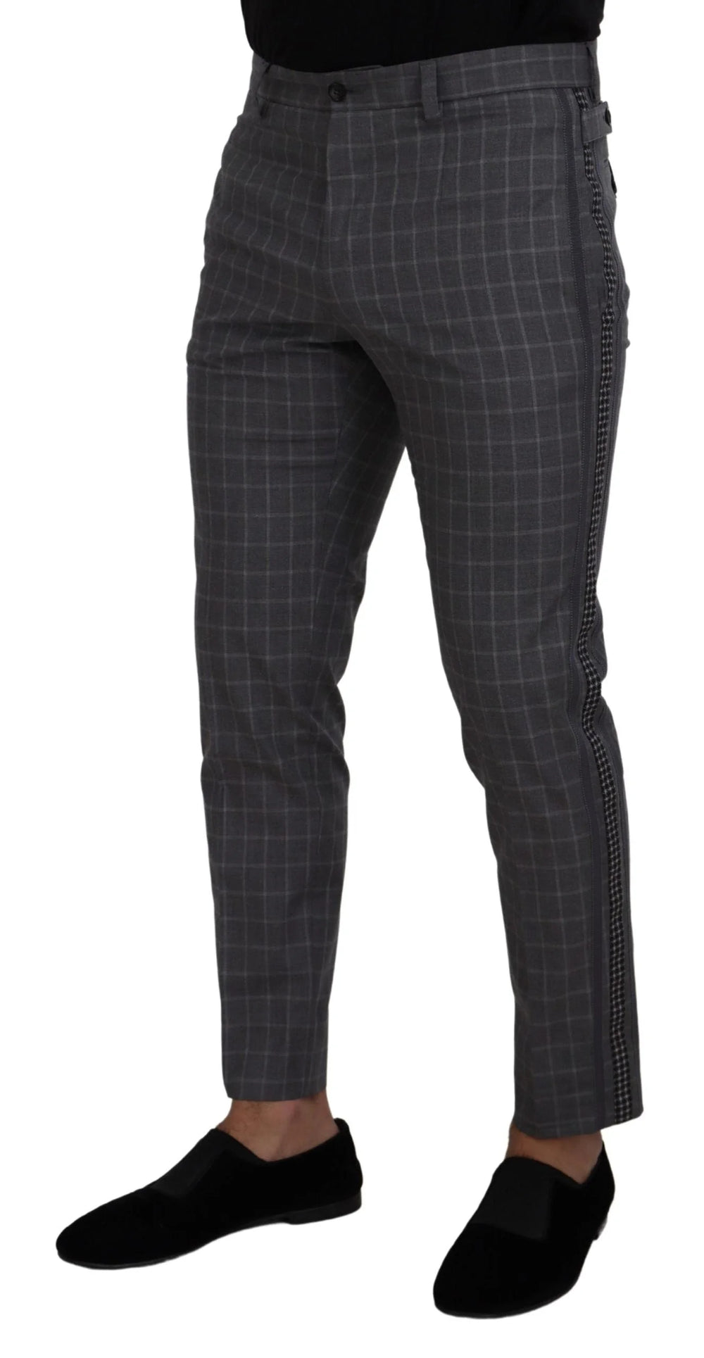 Dolce & Gabbana Grey Cotton Checkered Chino Pants - IT48 | M / Material: 100% Cotton - Chinos