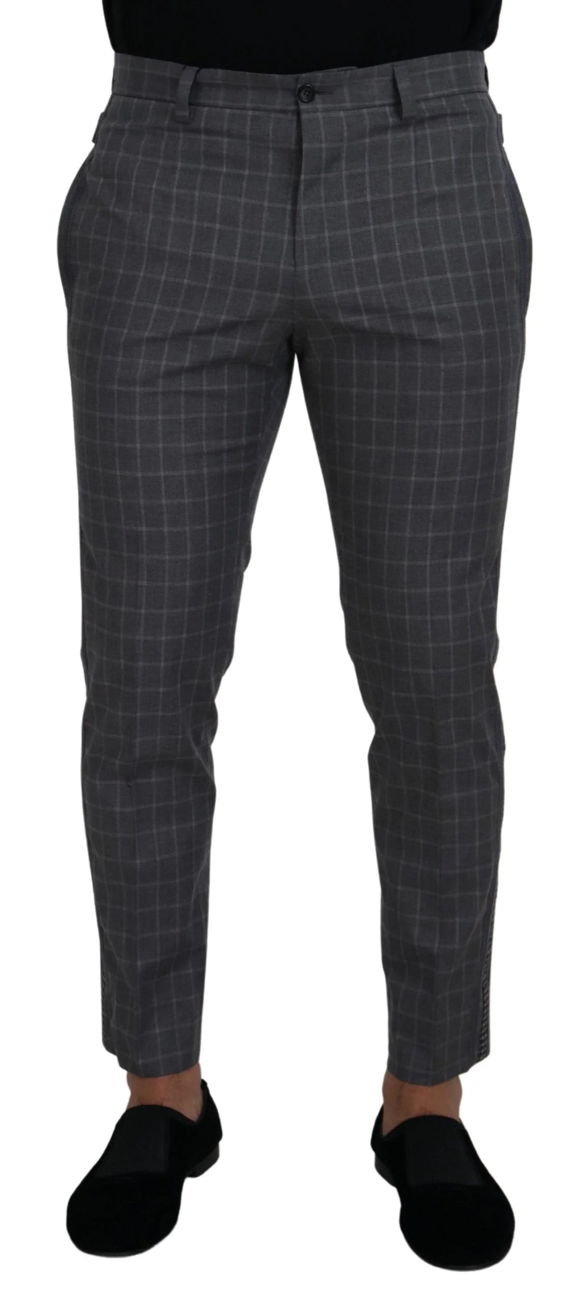 Dolce & Gabbana Grey Cotton Checkered Chino Pants - IT48 | M / Material: 100% Cotton - Chinos