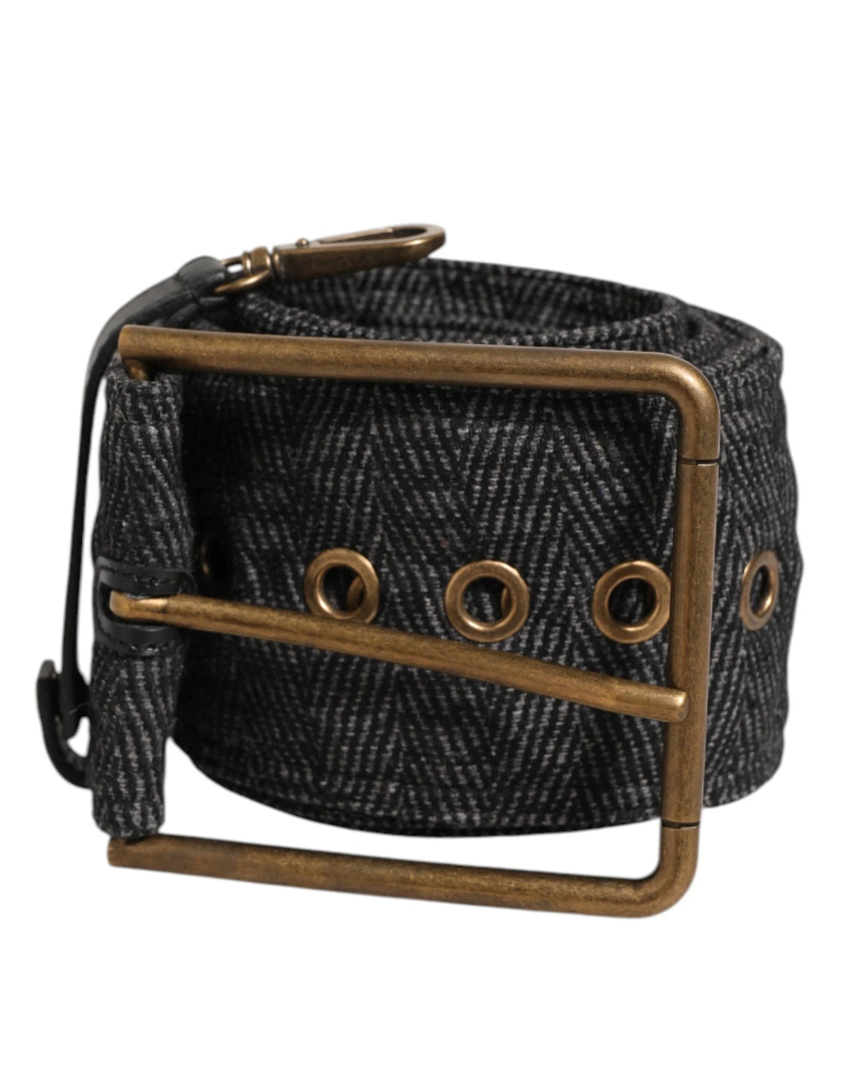 Dolce & Gabbana Grey Fabric Logo Plate Metal Brass Buckle Belt - 90 cm / 36 Inches