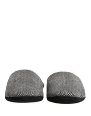 Dolce & Gabbana Grey Herringbone Cashmere Red Slippers Shoes