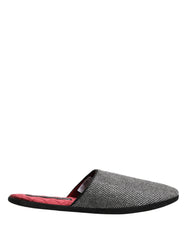 Dolce & Gabbana Grey Herringbone Cashmere Red Slippers Shoes