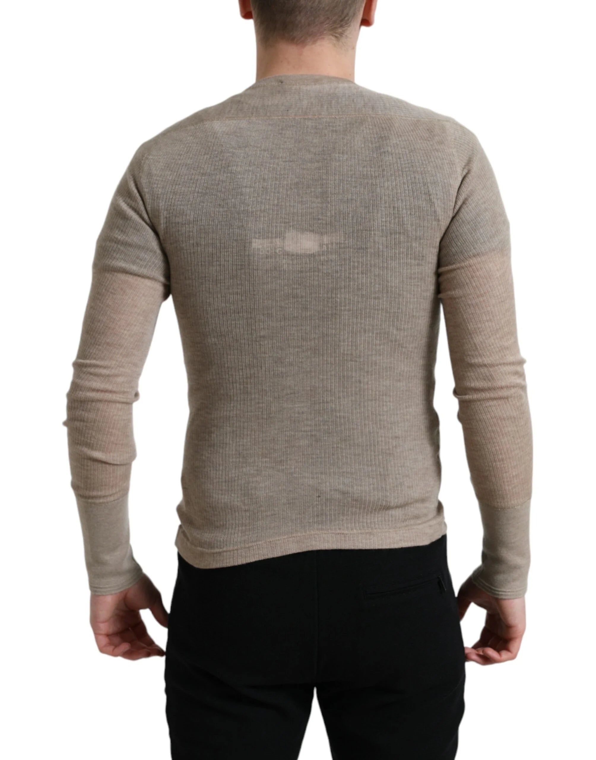 Dolce & Gabbana Henley Pullover Beige Cashmere Sweater - Sweaters