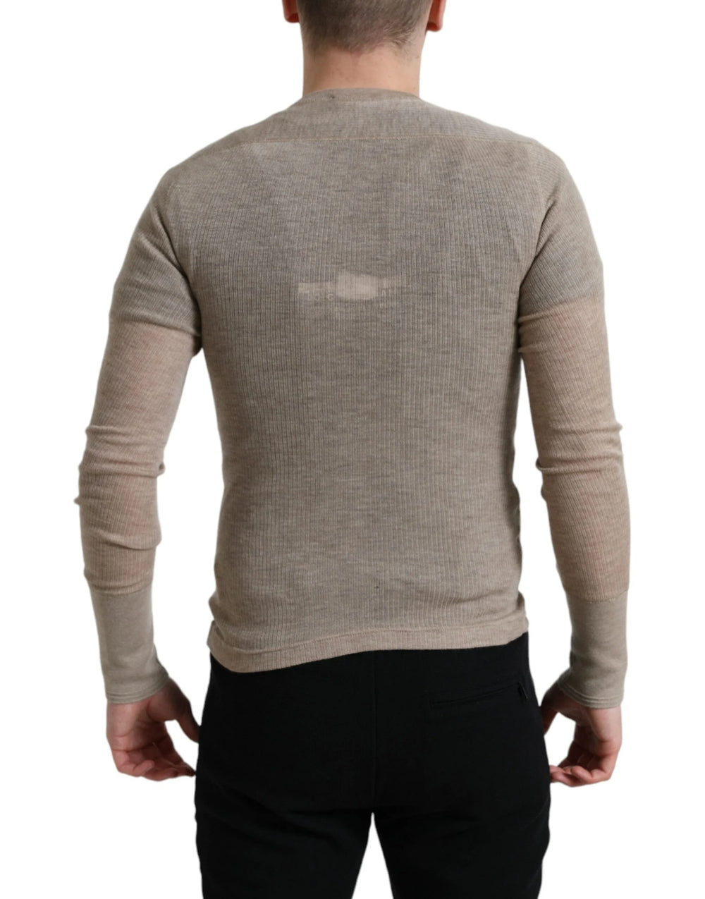 Dolce & Gabbana Henley Pullover Beige Cashmere Sweater - Sweaters