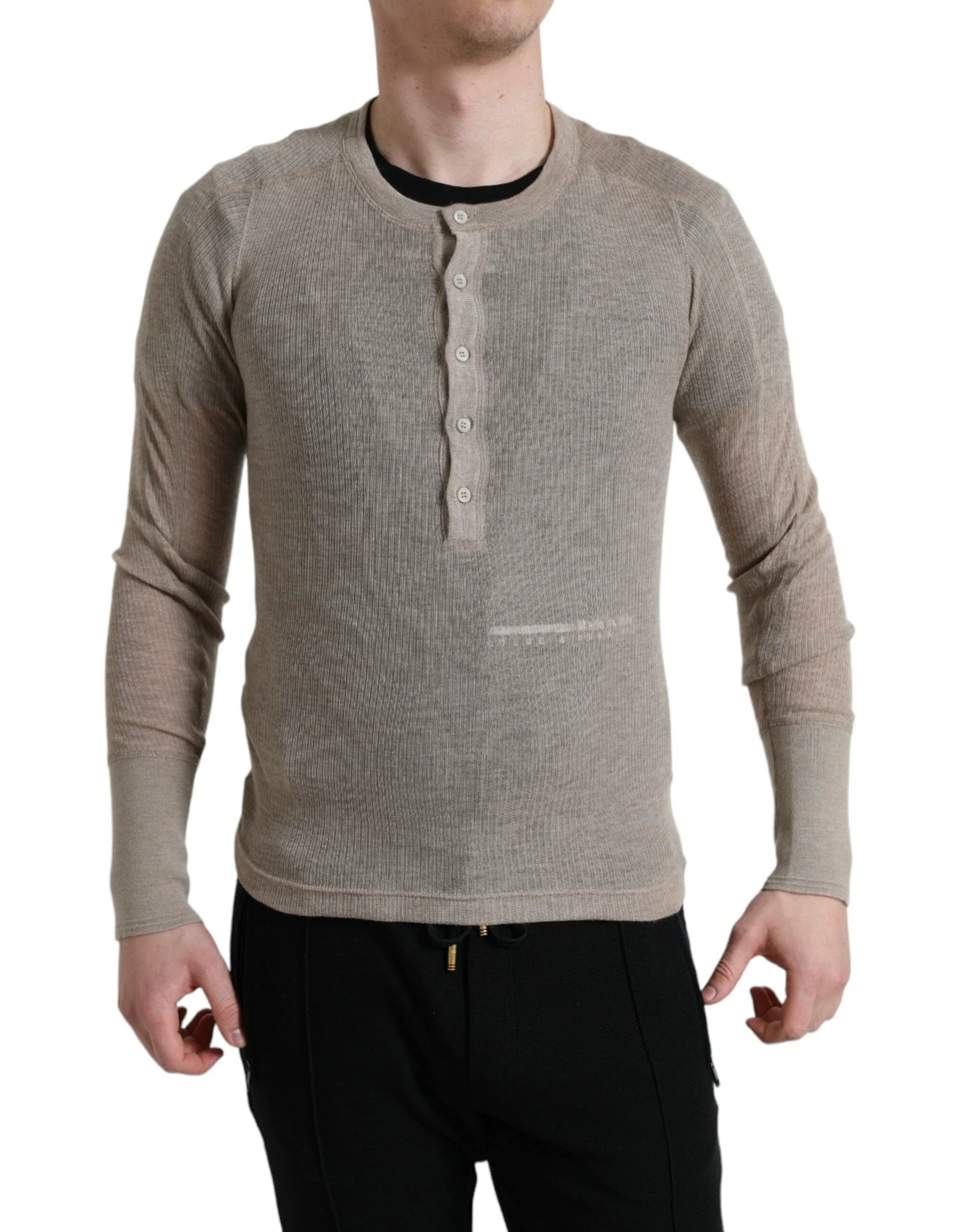 Dolce & Gabbana Henley Pullover Beige Cashmere Sweater - Sweaters