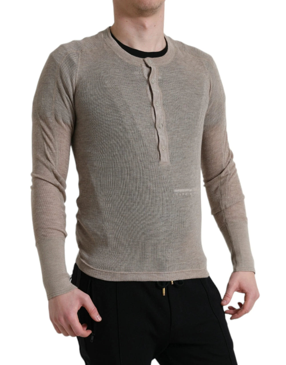 Dolce & Gabbana Henley Pullover Beige Cashmere Sweater - Sweaters