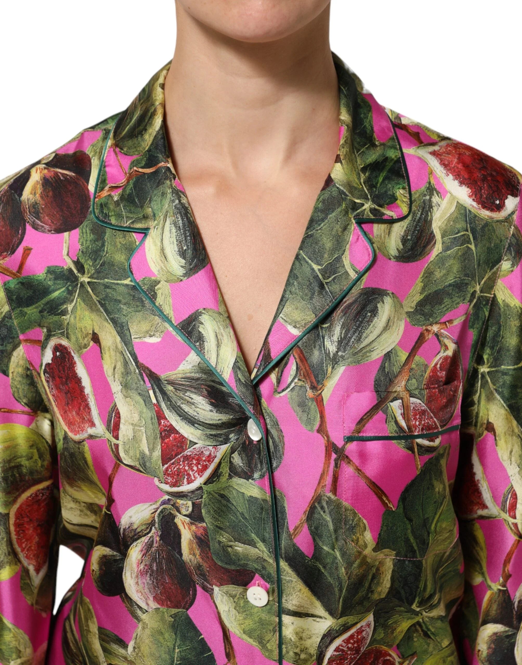 Dolce & Gabbana Hot Pink Fig Printed Silk Shirt Blouse Top - IT38 | XS - Blouses