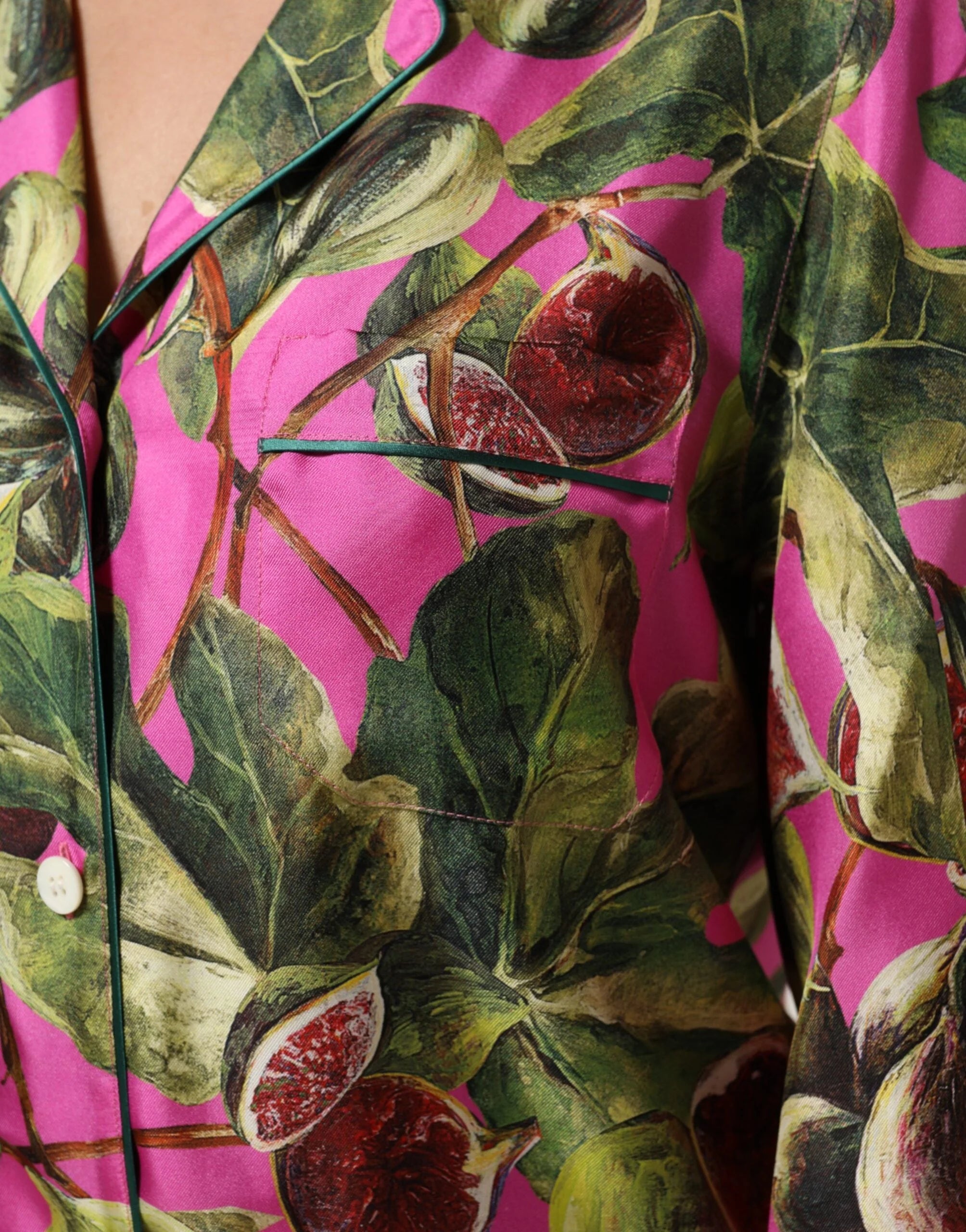 Dolce & Gabbana Hot Pink Fig Printed Silk Shirt Blouse Top - IT38 | XS - Blouses