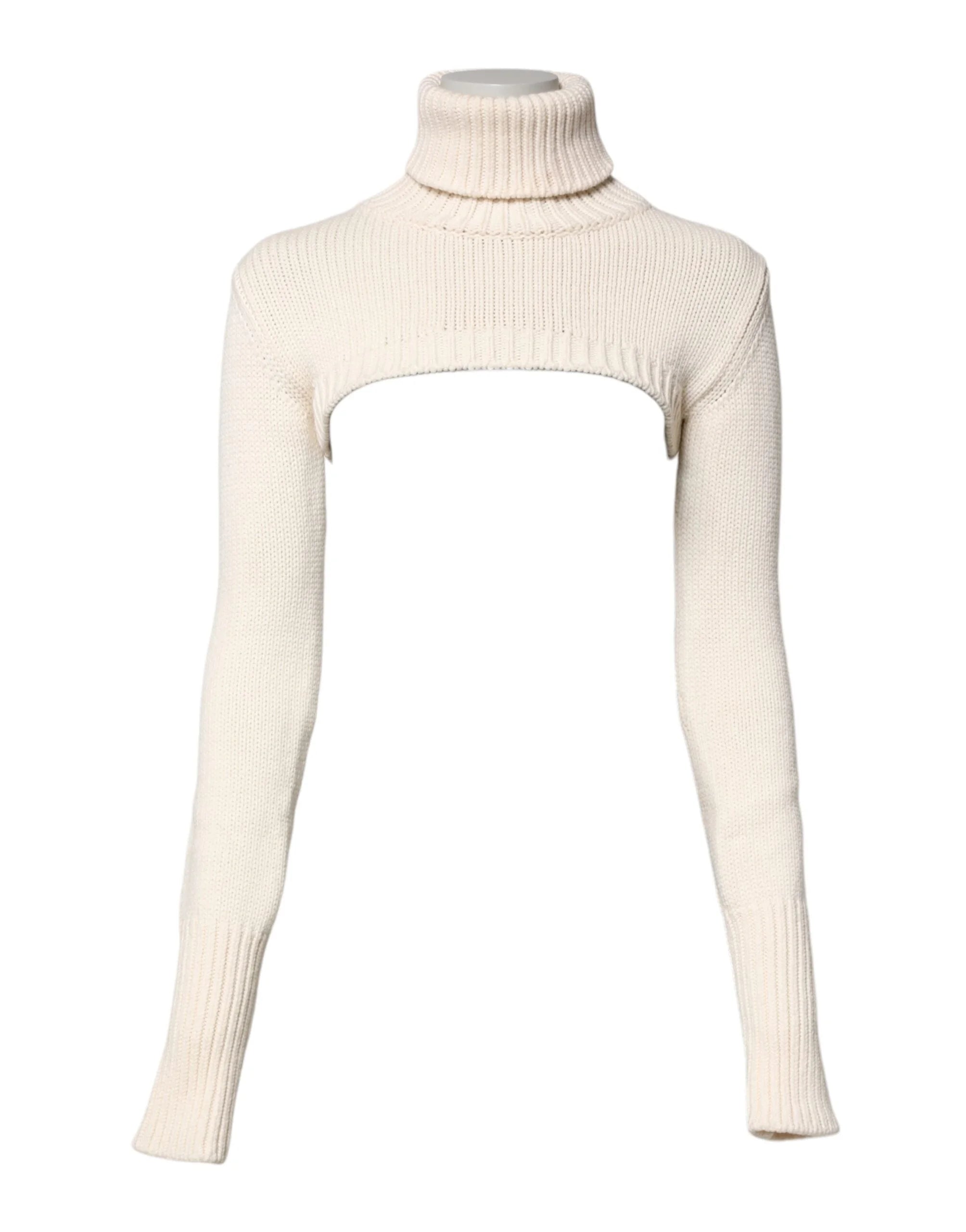 Dolce & Gabbana Ivory Cashmere Turtleneck Cropped Top Sweater - IT40|S - Sweaters