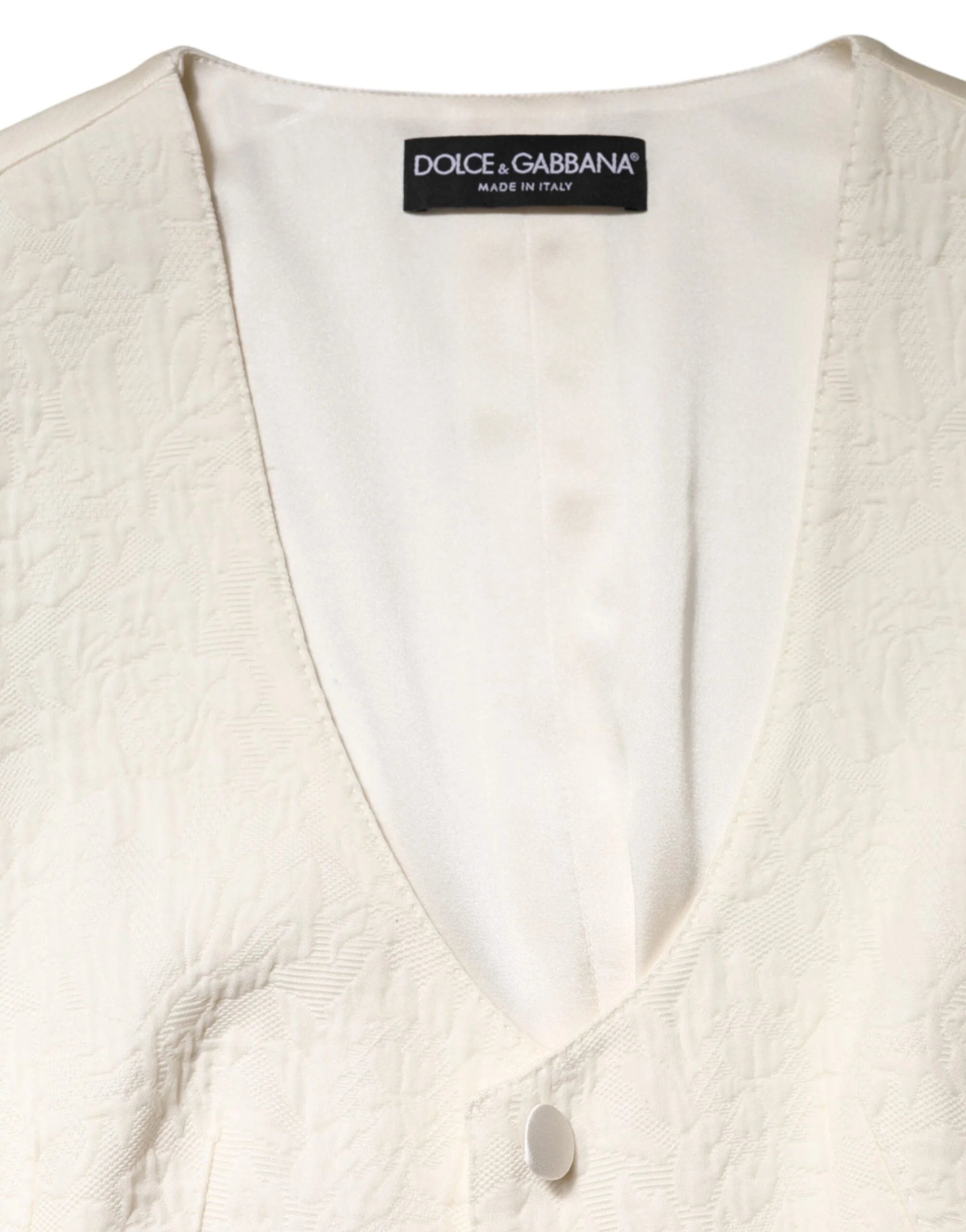 Dolce & Gabbana Ivory Cotton Button Down Sleeveless Vest Top - IT44 | L - Tank Tops