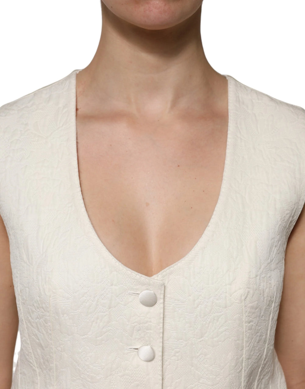 Dolce & Gabbana Ivory Cotton Button Down Sleeveless Vest Top - IT44 | L - Tank Tops