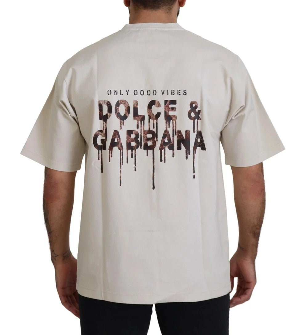 Dolce & Gabbana Ivory Cotton Ivory Printed Crewneck - IT46 | S - T-Shirts
