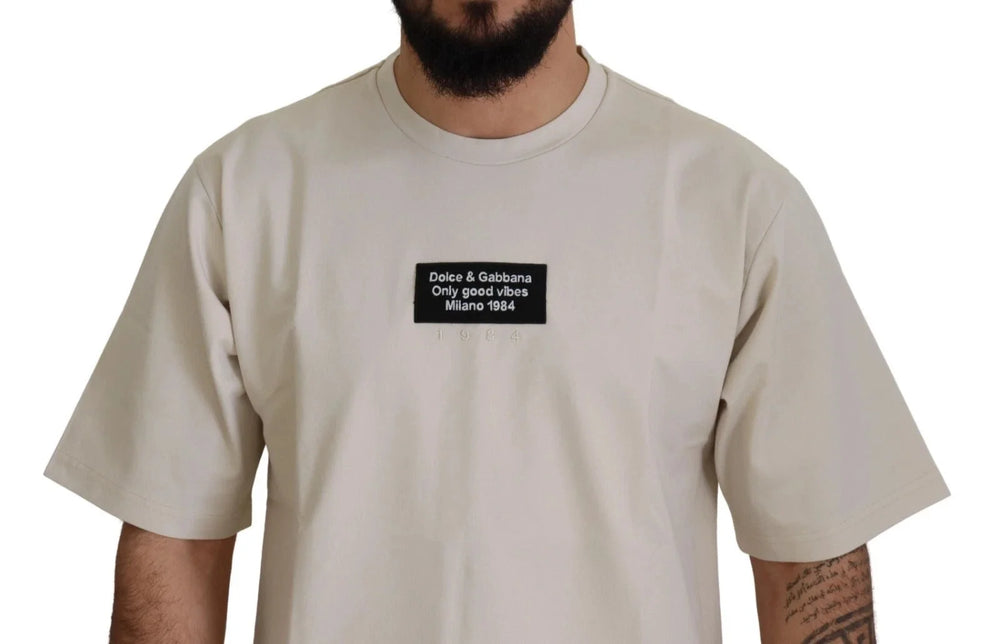 Dolce & Gabbana Ivory Cotton Ivory Printed Crewneck - IT46 | S - T-Shirts