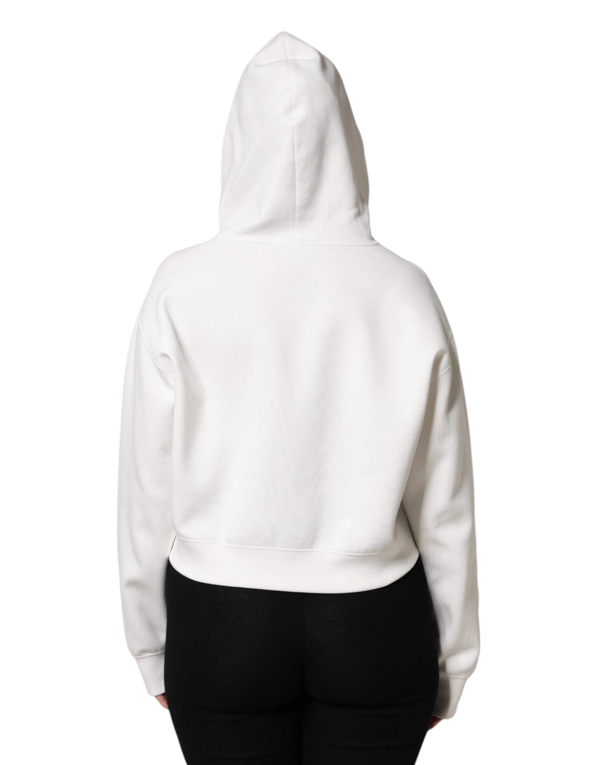 Dolce & Gabbana Ivory Cotton Printed Hooded Pullover Sweater - IT40|S - Hoodies