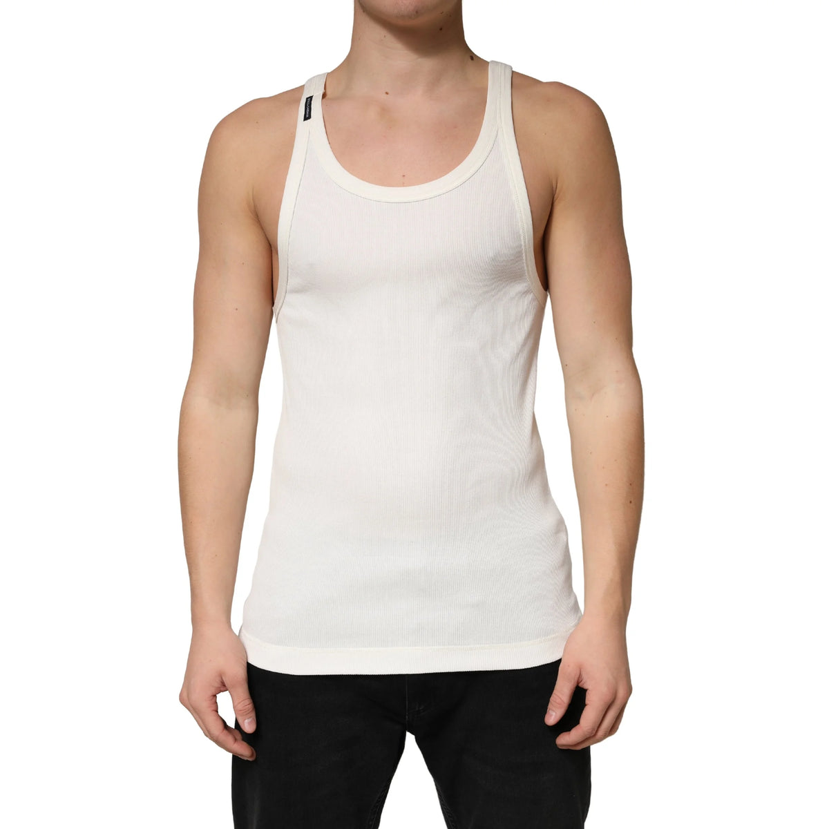Dolce & Gabbana Ivory Cotton Ribbed Sleeveless Tank Top T-shirt