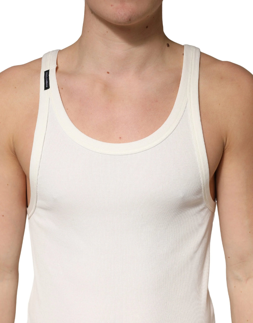 Dolce & Gabbana Ivory Cotton Ribbed Sleeveless Tank Top T-shirt