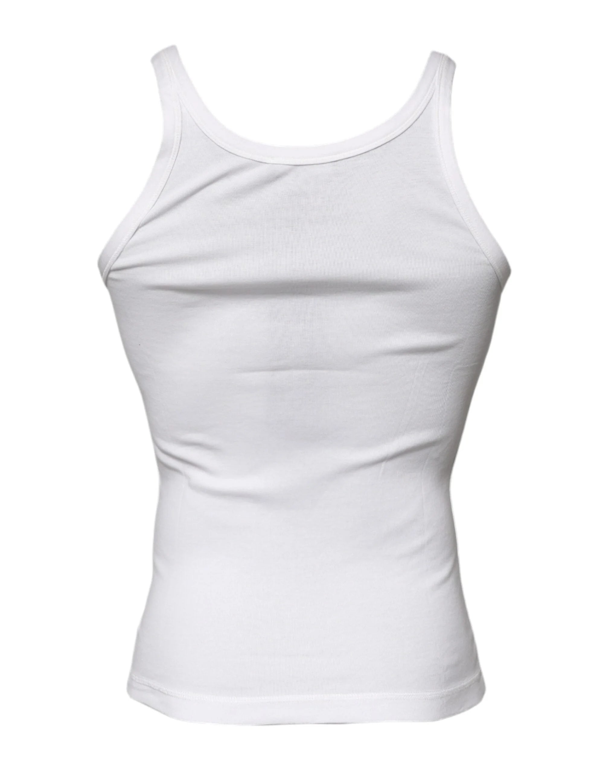 Dolce & Gabbana Ivory Cotton Sleeveless Round Neck Tank T-shirt - Tank Tops