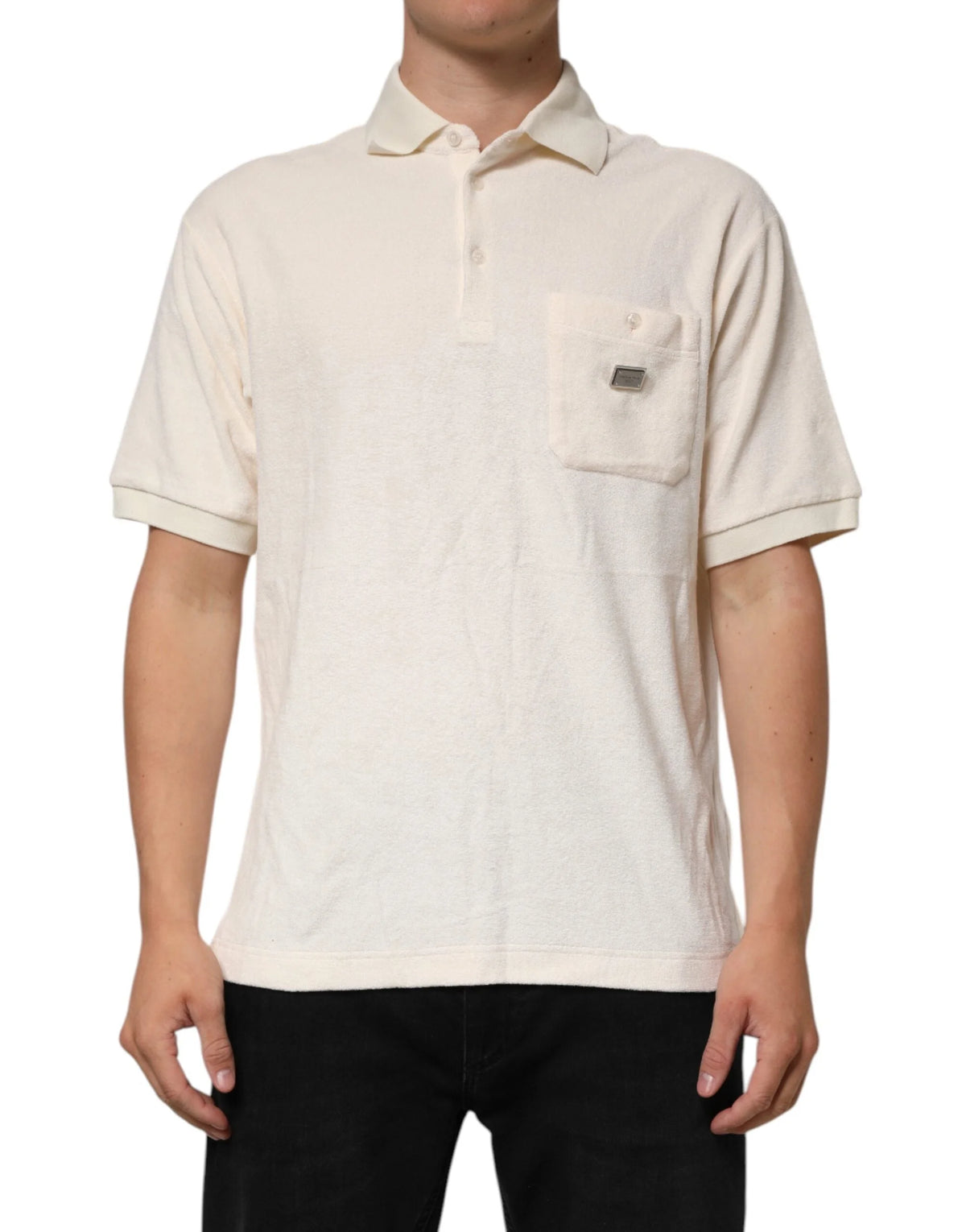 Dolce & Gabbana Ivory Cotton Terry Logo Pocket Polo T-shirt - Polos