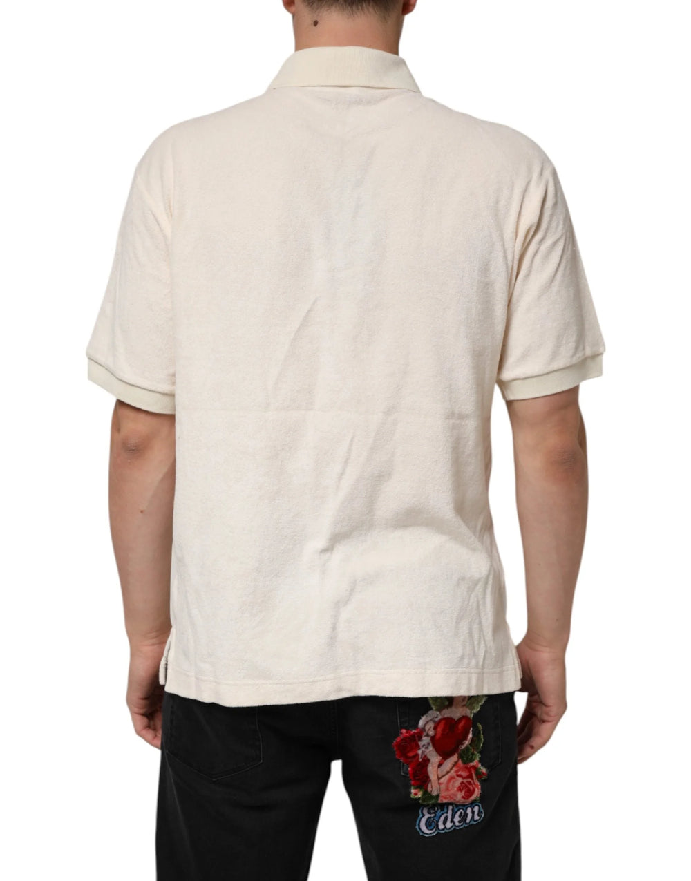 Dolce & Gabbana Ivory Cotton Terry Logo Pocket Polo T-shirt - Polos