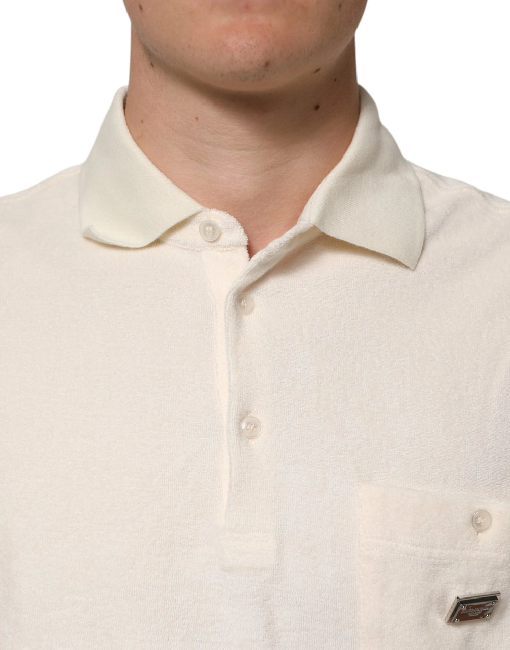 Dolce & Gabbana Ivory Cotton Terry Logo Pocket Polo T-shirt - Polos