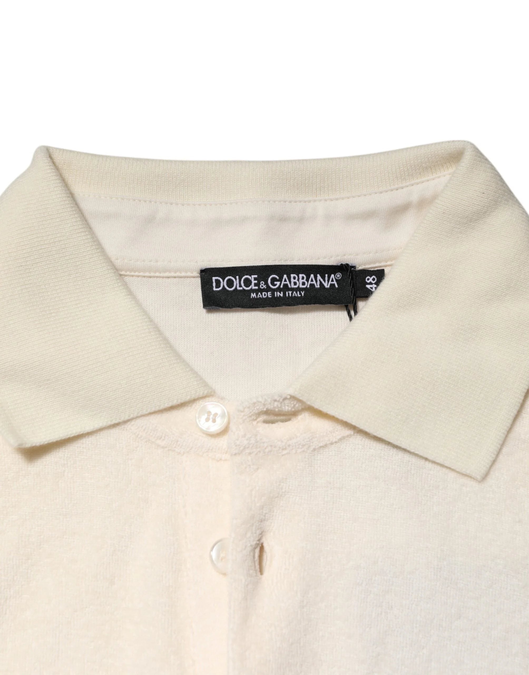 Dolce & Gabbana Ivory Cotton Terry Logo Pocket Polo T-shirt - Polos