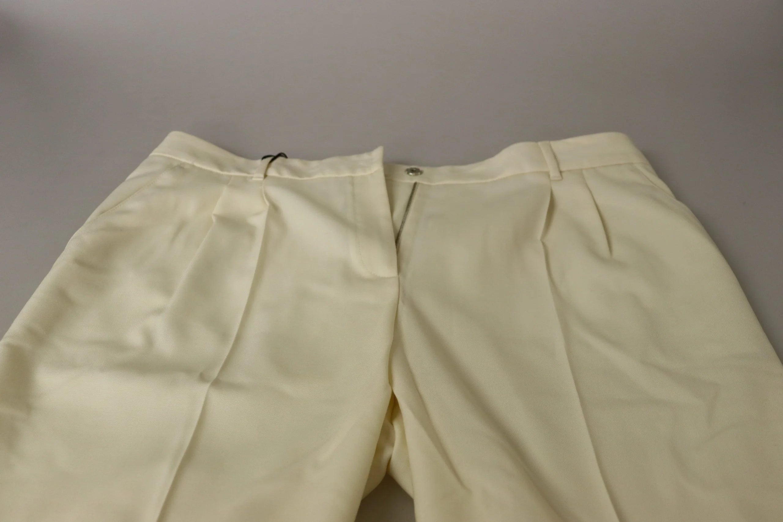 Dolce & Gabbana Ivory High Waist Cropped Folded Hem Trousers Pants - IT50 | XXL - Trousers