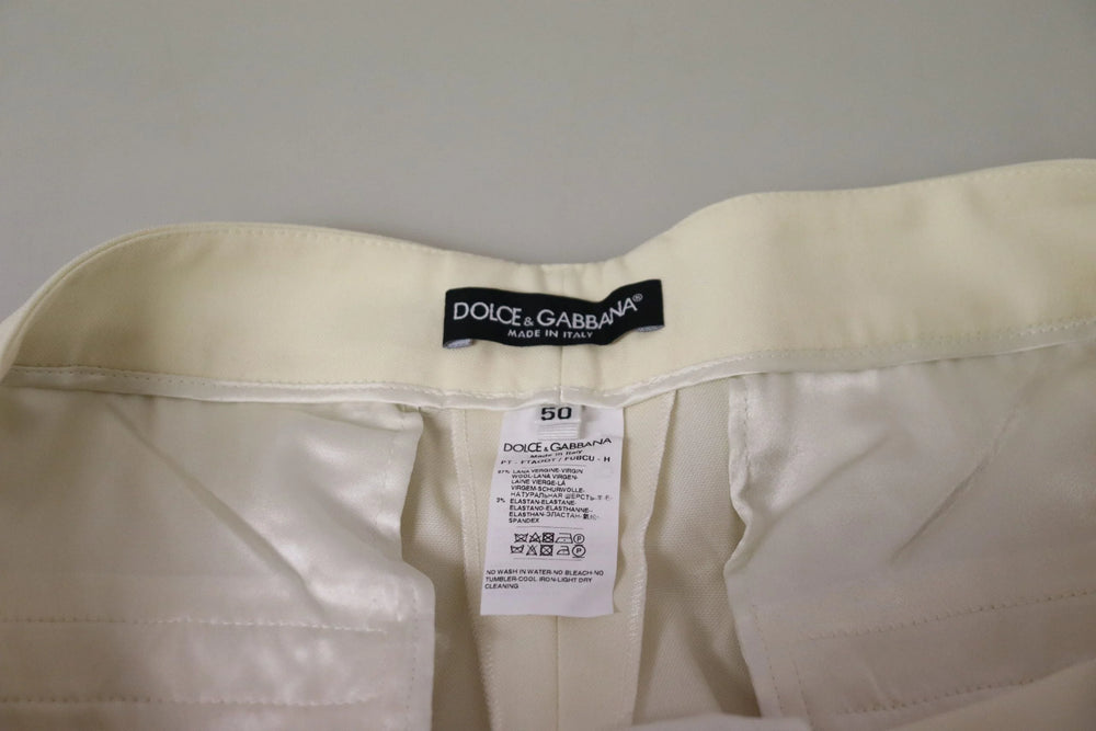 Dolce & Gabbana Ivory High Waist Cropped Folded Hem Trousers Pants - IT50 | XXL - Trousers