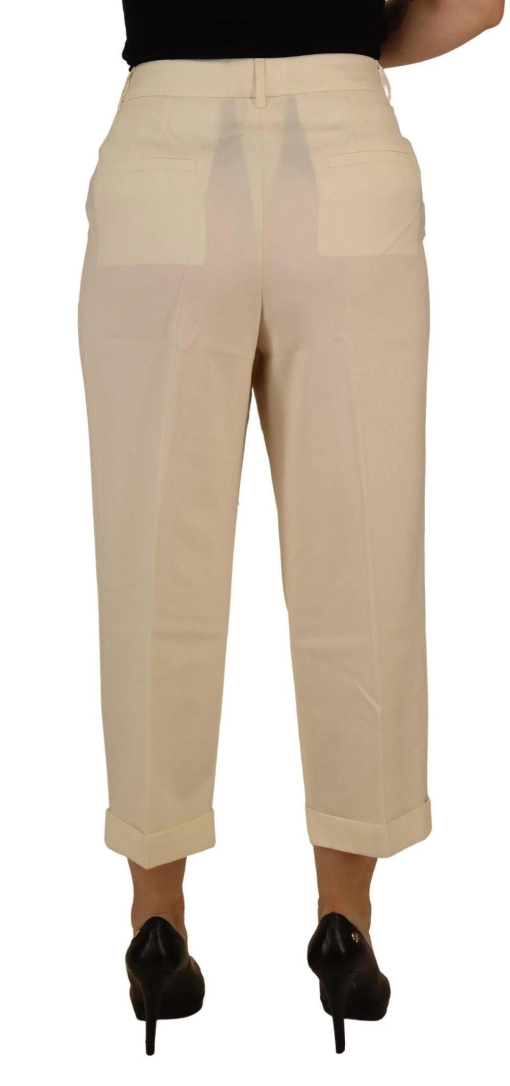 Dolce & Gabbana Ivory High Waist Cropped Folded Hem Trousers Pants - IT50 | XXL - Trousers