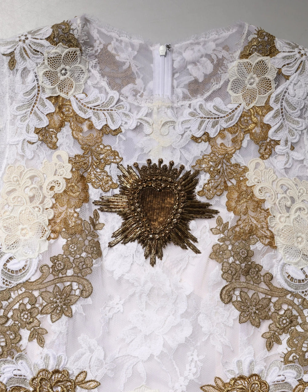 Dolce & Gabbana Ivory Lace Silk Embellished Sleeveless Dress - IT46|XL