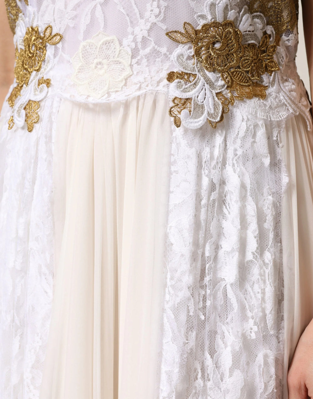 Dolce & Gabbana Ivory Lace Silk Embellished Sleeveless Dress - IT46|XL