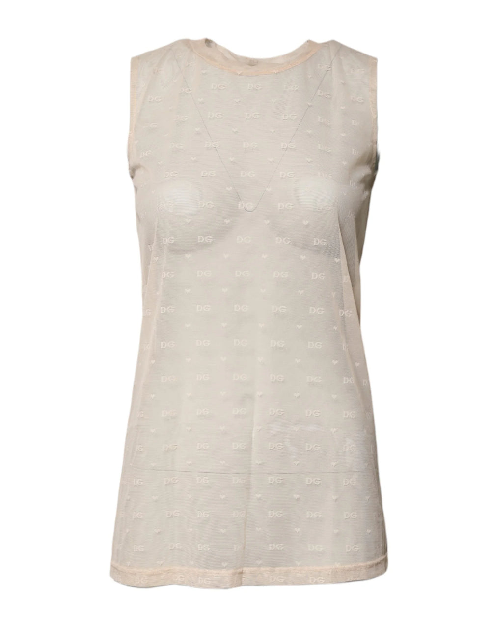 Dolce & Gabbana Ivory Nylon Logo See Through Sleeveless Tank Top - IT2 | S - Tank Tops