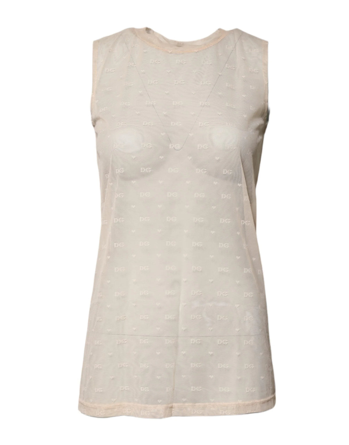 Dolce & Gabbana Ivory Nylon Logo See Through Sleeveless Tank Top - IT2 | S - Tank Tops