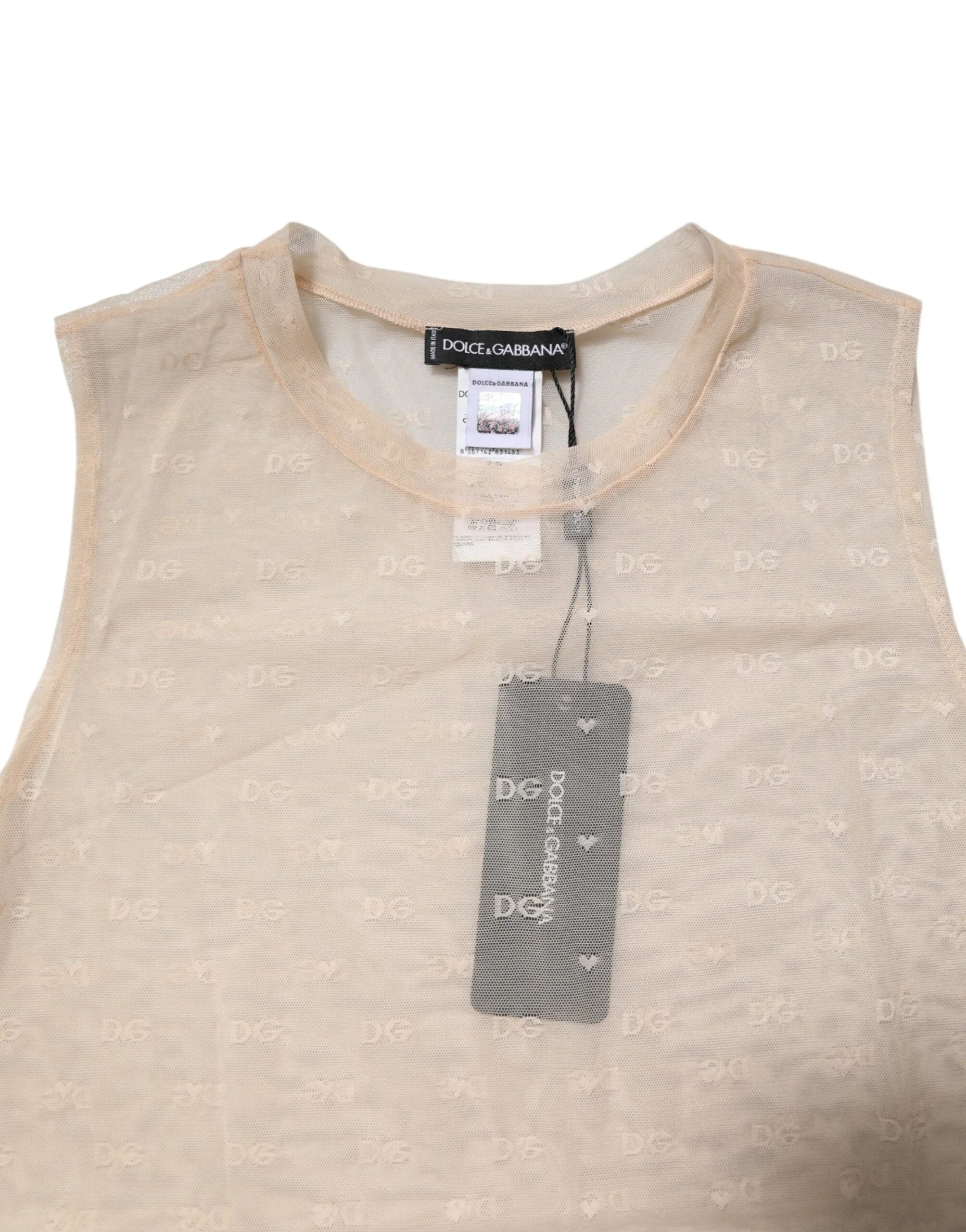 Dolce & Gabbana Ivory Nylon Logo See Through Sleeveless Tank Top - IT2 | S - Tank Tops