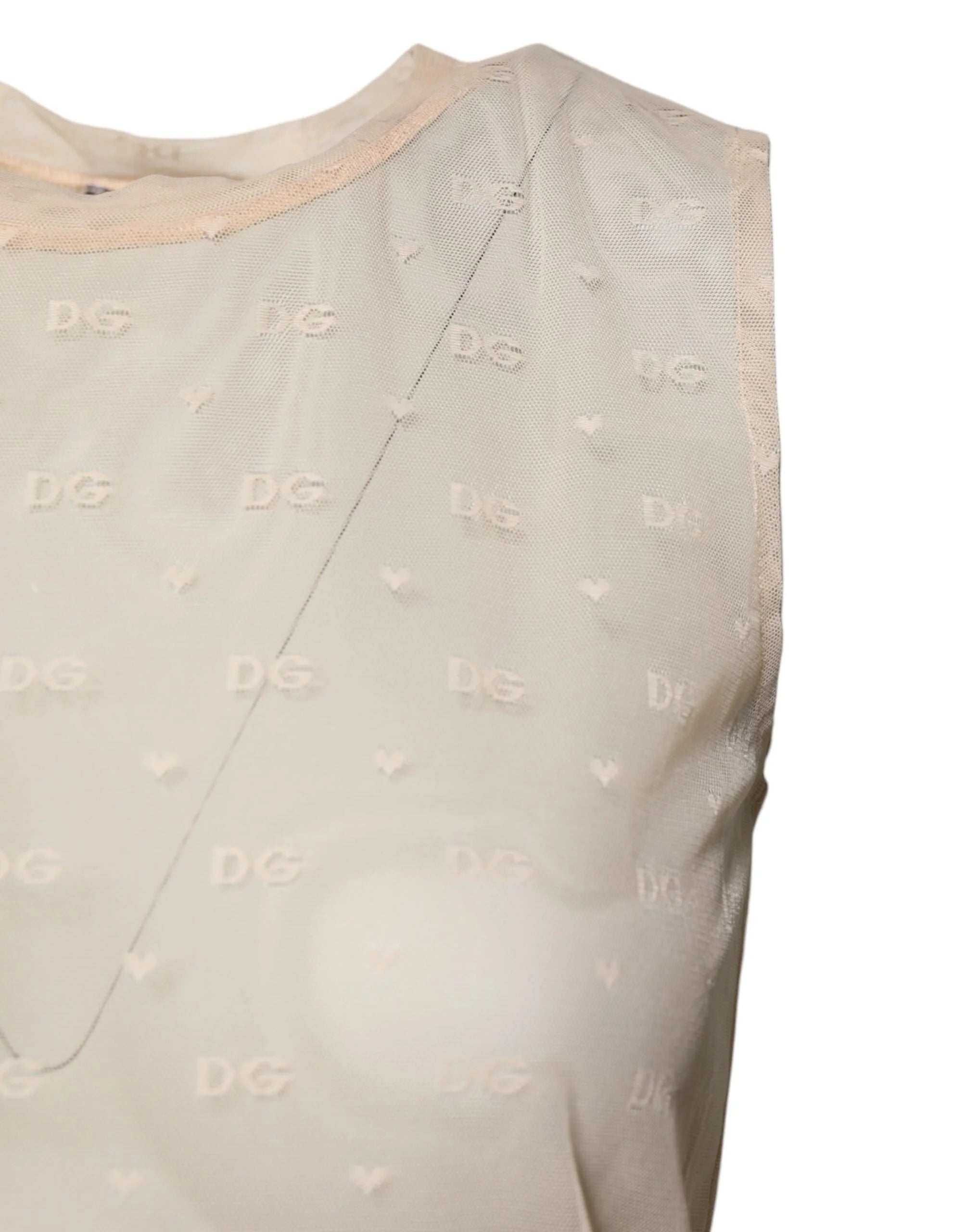 Dolce & Gabbana Ivory Nylon Logo See Through Sleeveless Tank Top - IT2 | S - Tank Tops