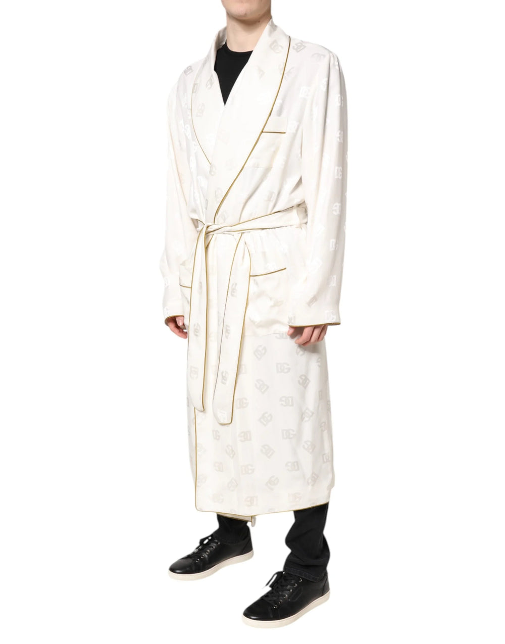 Dolce & Gabbana Ivory Silk Logo Men Wrap Robe Coat Jacket - IT52 | XL - Robes