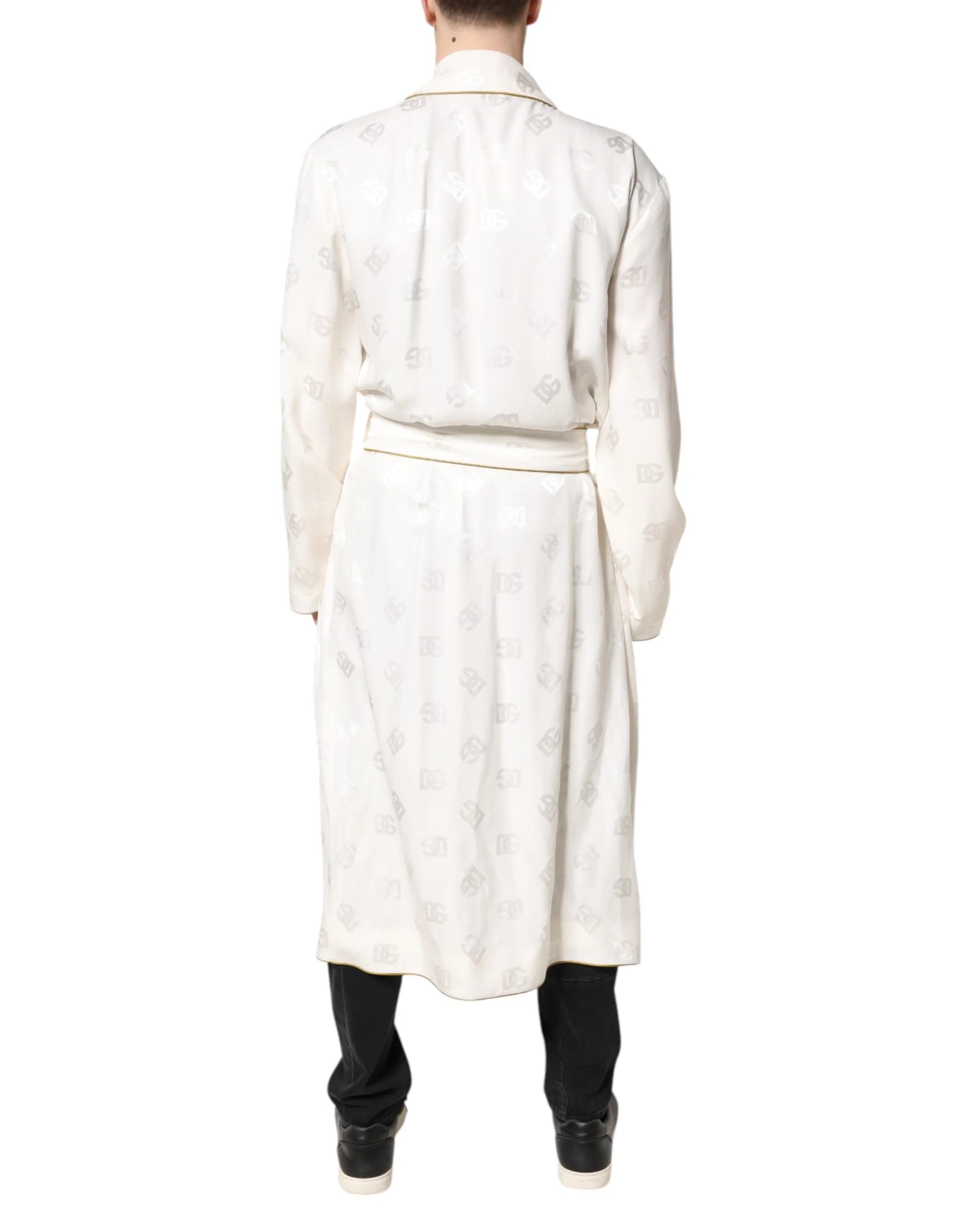 Dolce & Gabbana Ivory Silk Logo Men Wrap Robe Coat Jacket - IT52 | XL - Robes