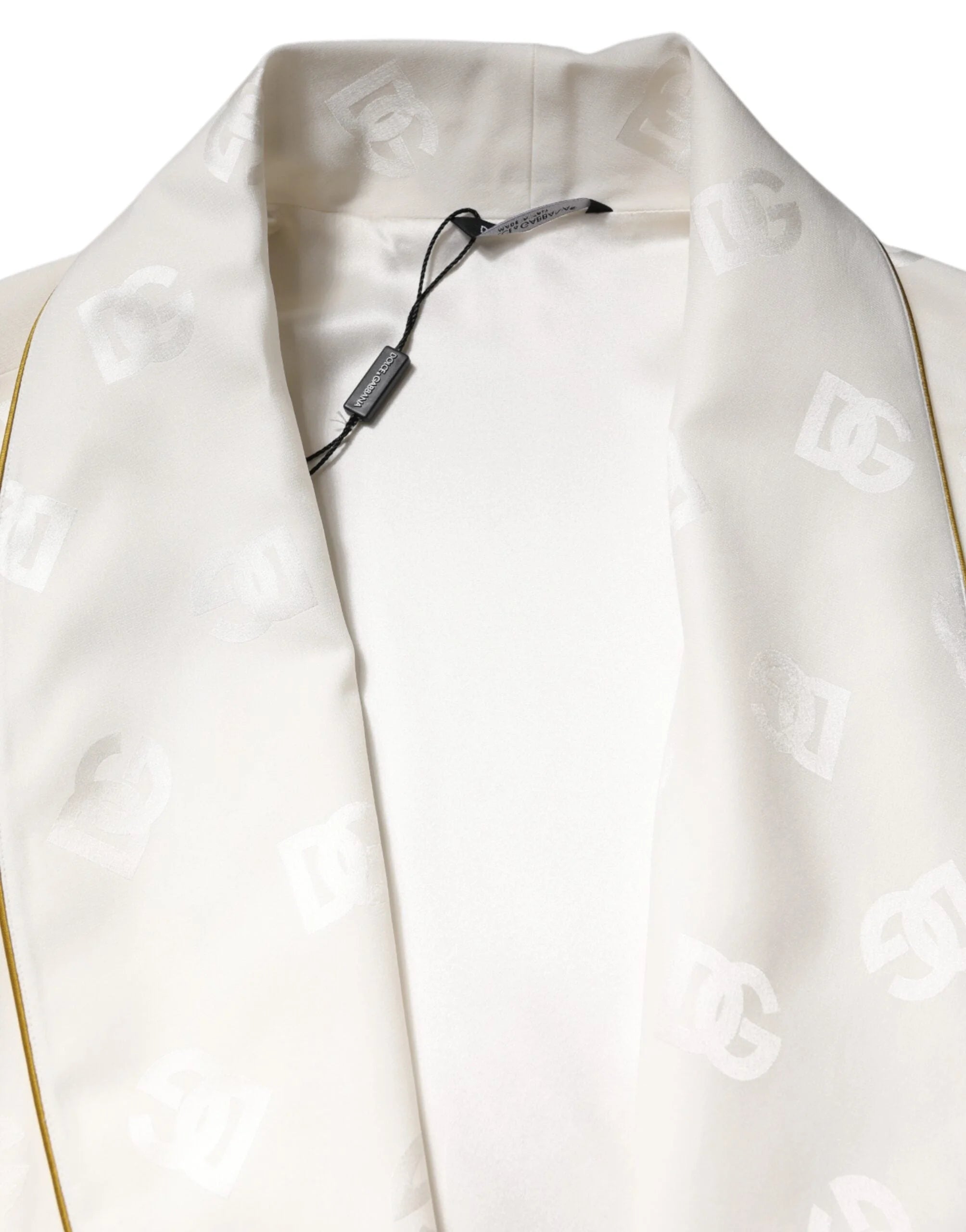 Dolce & Gabbana Ivory Silk Logo Men Wrap Robe Coat Jacket - IT52 | XL - Robes