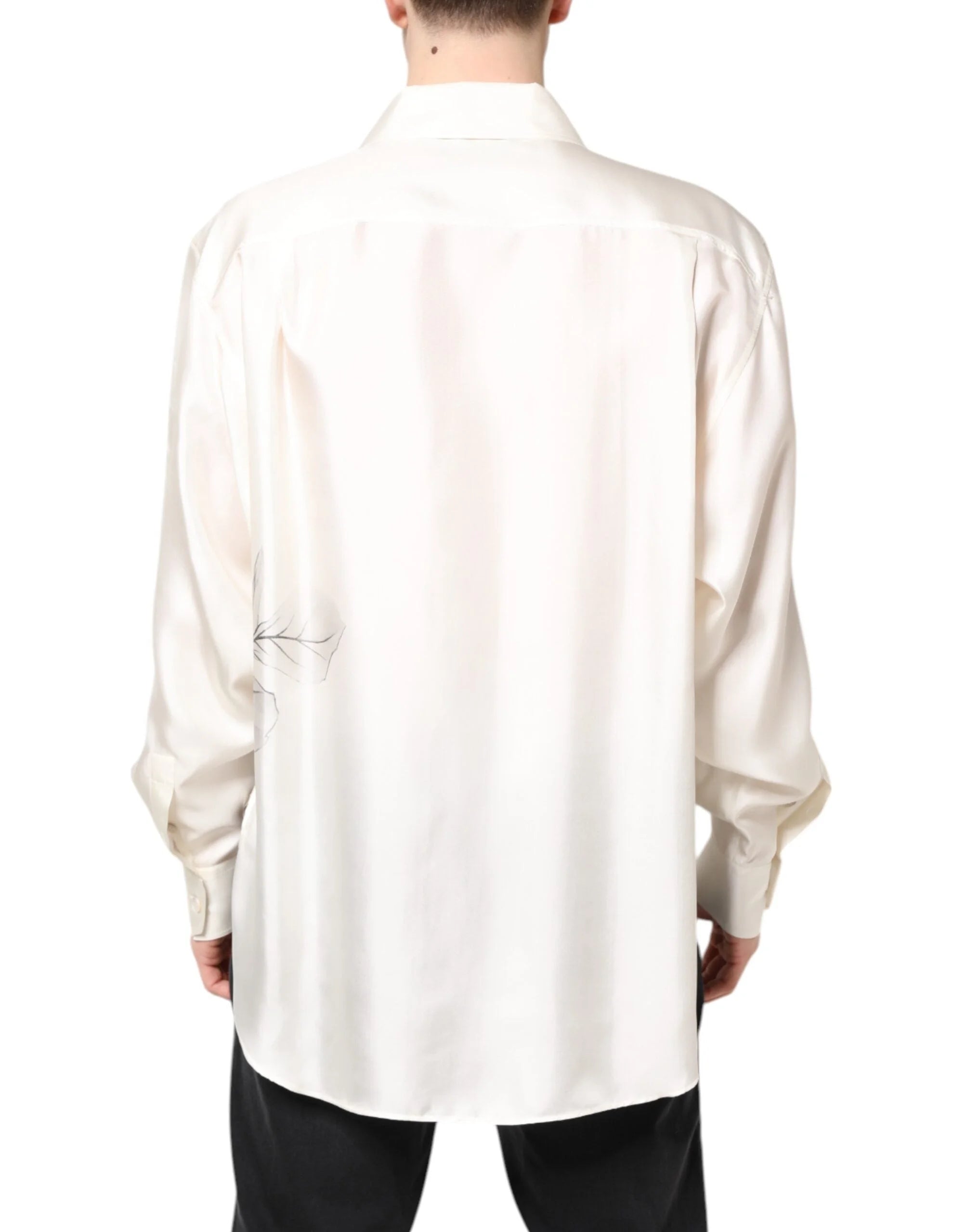 Dolce & Gabbana Ivory Silk Long Sleeves Men Casual Shirt - IT40 | M - Shirts