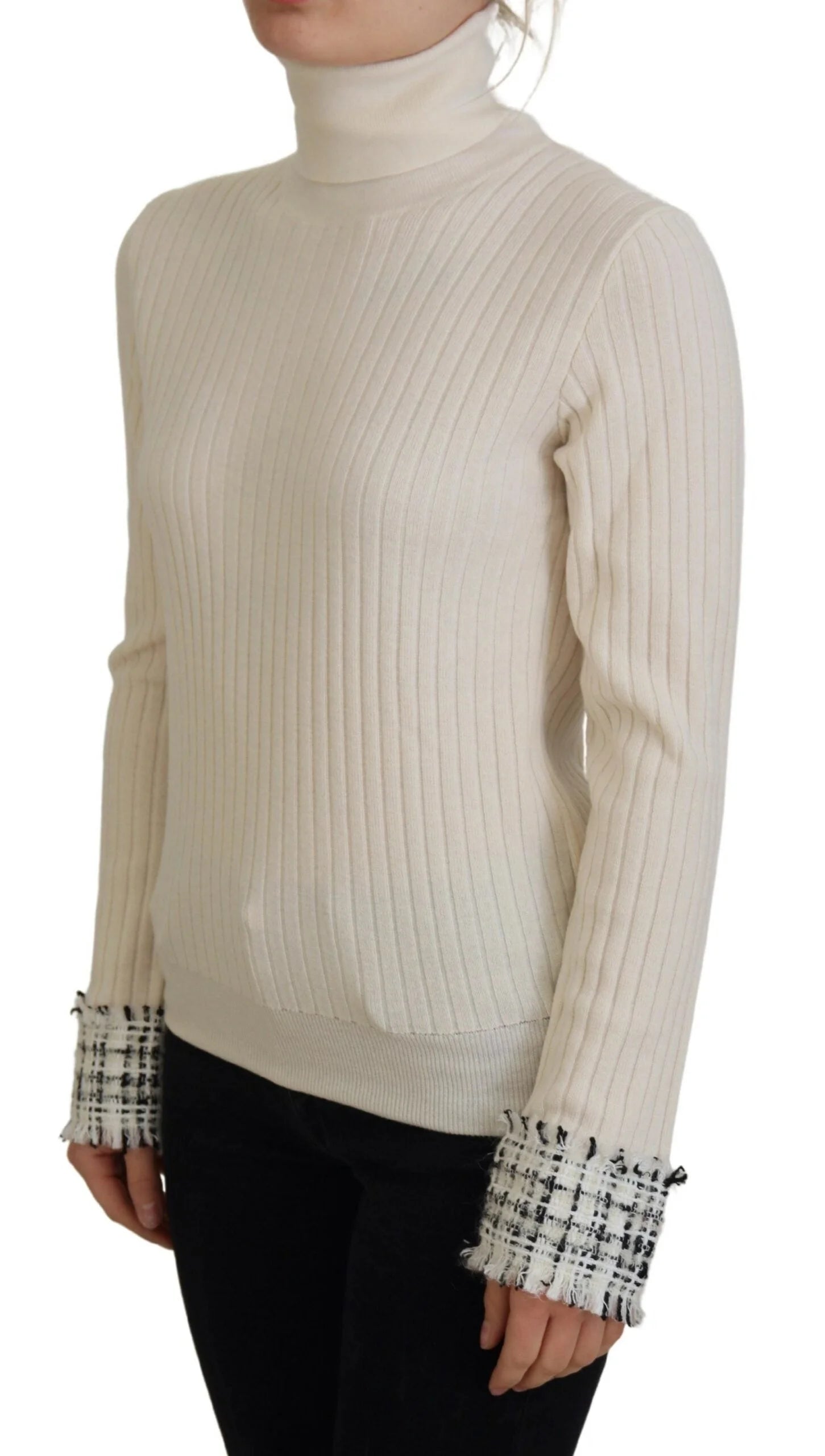 Dolce & Gabbana Ivory Turtleneck Distressed Cuff Pullover Sweater - IT46|XL - Sweaters