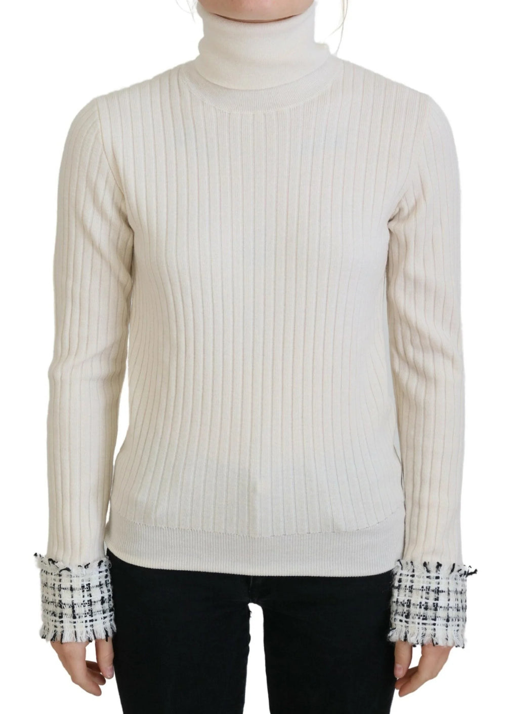 Dolce & Gabbana Ivory Turtleneck Distressed Cuff Pullover Sweater - IT46|XL - Sweaters