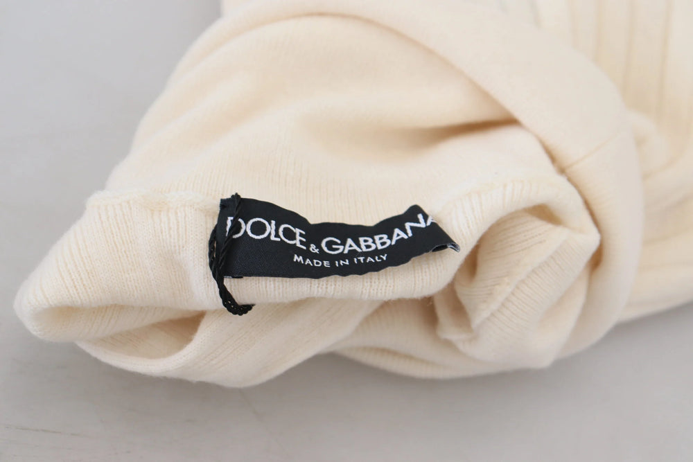Dolce & Gabbana Ivory Turtleneck Distressed Cuff Pullover Sweater - IT46|XL - Sweaters