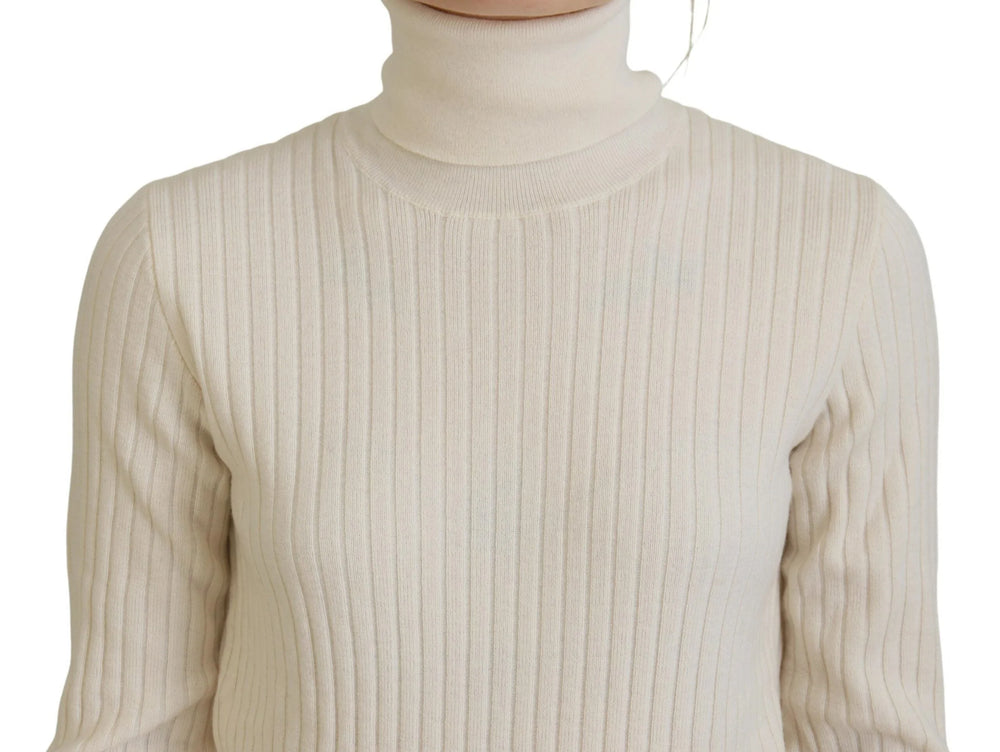Dolce & Gabbana Ivory Turtleneck Distressed Cuff Pullover Sweater - IT46|XL - Sweaters