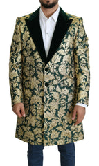 Dolce & Gabbana DOLCE & GABBANA Jacket SICILIA Green Gold Jacquard Long Coat - IT52 | XL