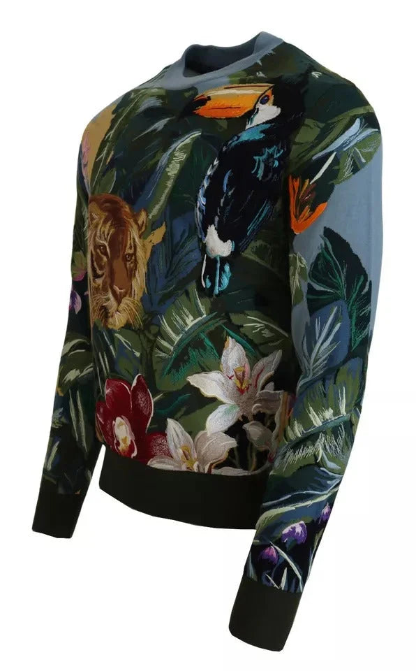 Dolce & Gabbana Jungle Wool Silk Pullover Logo Sweater - Sweaters
